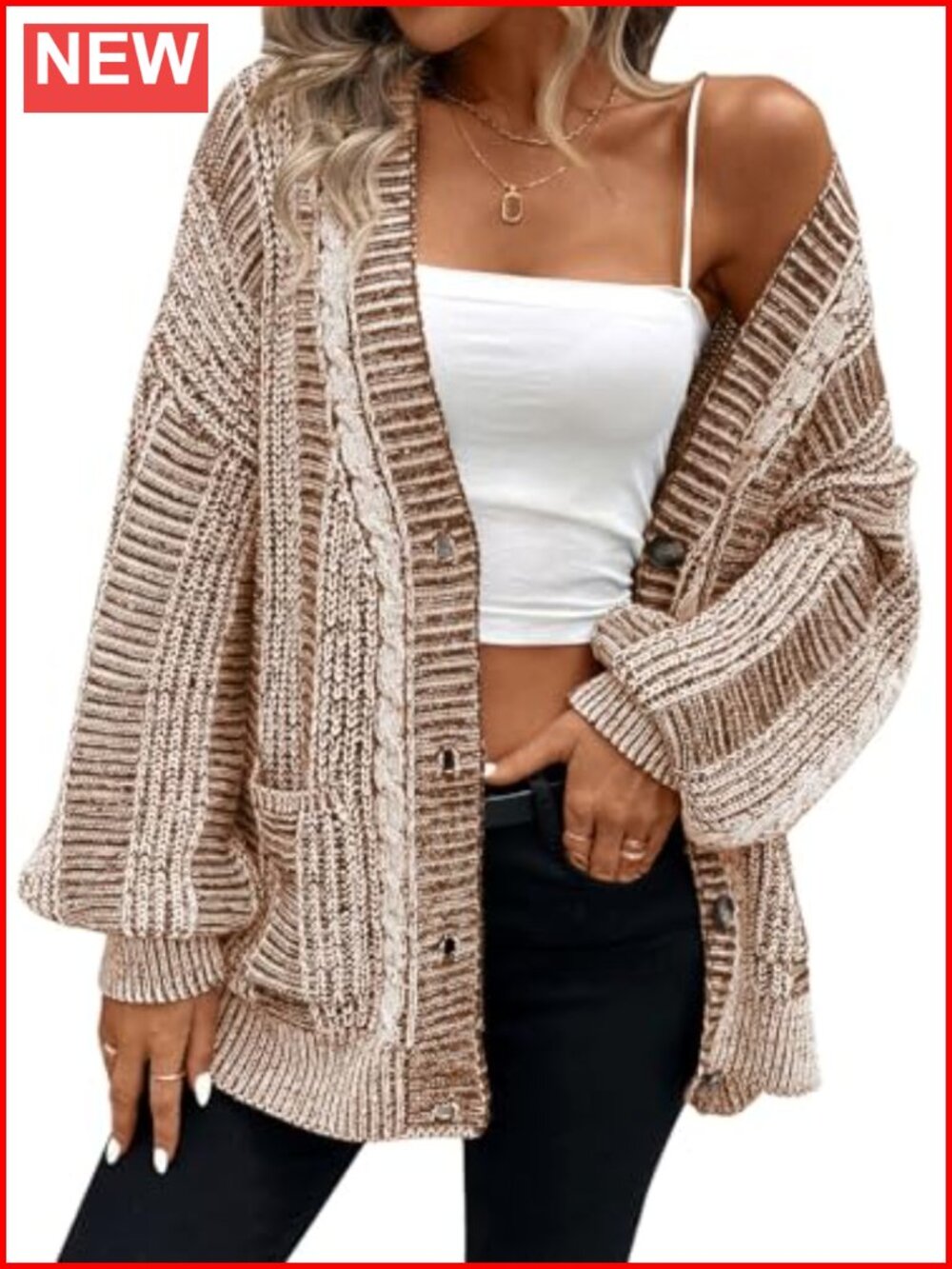Oversized Chunky Cable Knit Cardigan Open Front Long Sleeve